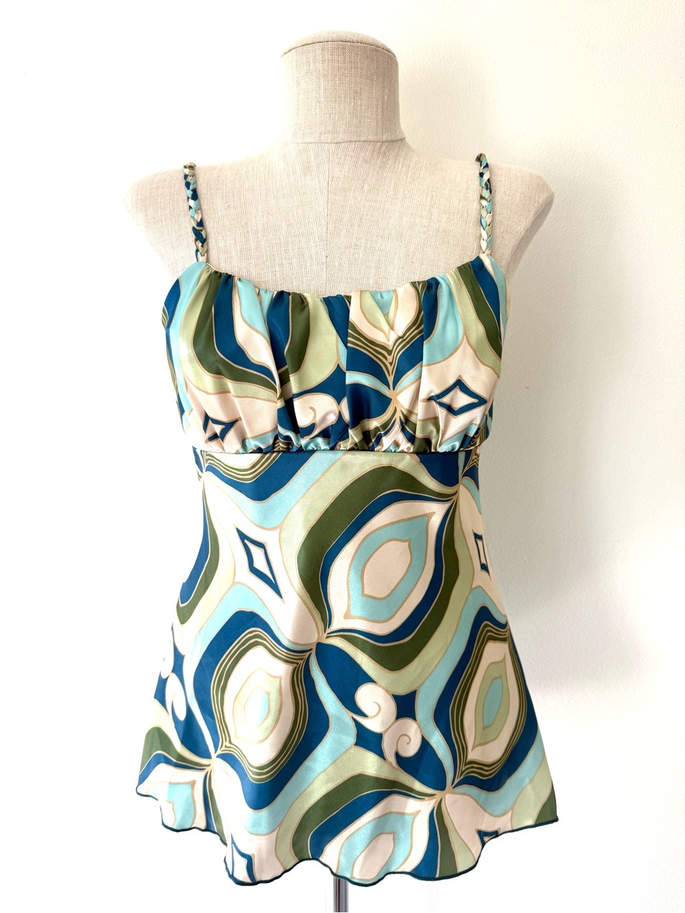 IZ Byer Cami M Psychedelic Geometric Satin Indie Sleaze Festival Y2K Vintage